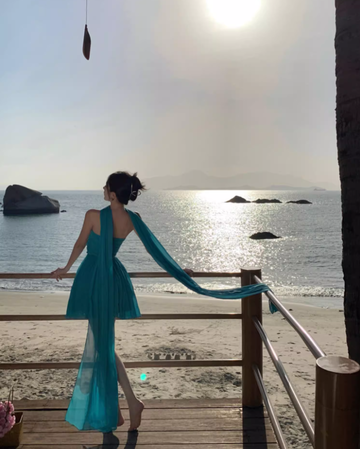 Vintage Teal Beach Vacays Tulle Layered Mini Skirt Charming Party Outfit Strapless Sash Detail Short Dress AP1585