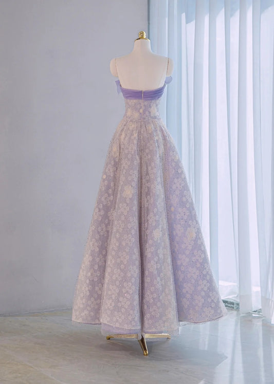 Dreamy Applique Strapless Sheer Mesh Overlay Big Bow Trim Maxi Dress Graceful A-Line Sequins Accent Formal Events Prom Dress AP2151