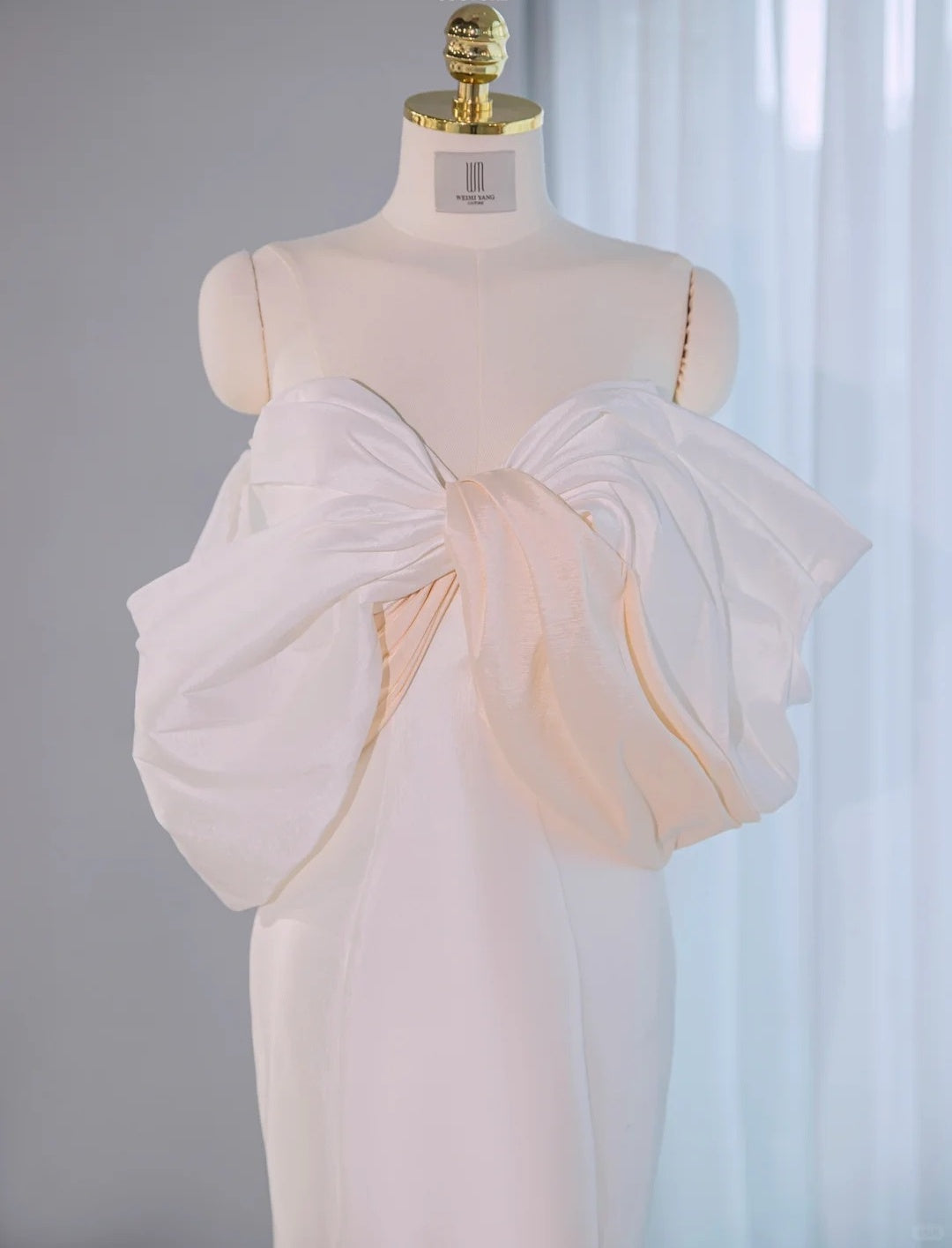 Charming Oversized Color-Block Bow Accent Strapless Mermaid Maxi Dress Fashionable Zipper Back Sheath Prom Dress AP2168