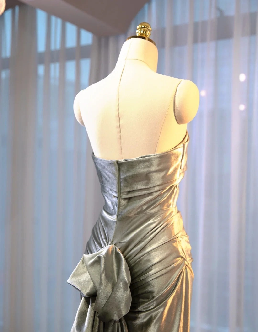 Glamorous Sheath Strapless Backless Maxi Dress Stylish Ruched Details Bow Accent at Back Prom Dress AP2176