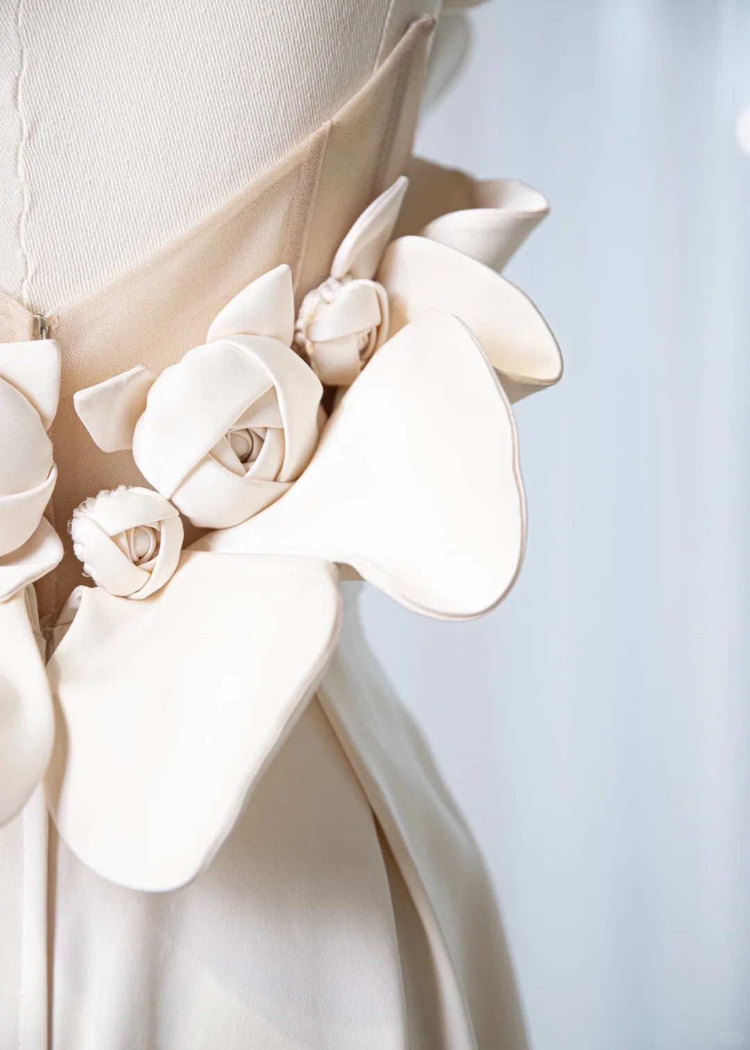 Charming Ivory Strapless Sheath Maxi Dress Gorgeous Handmade Flowers Details Asymmetric Hem Prom Dress AP2180