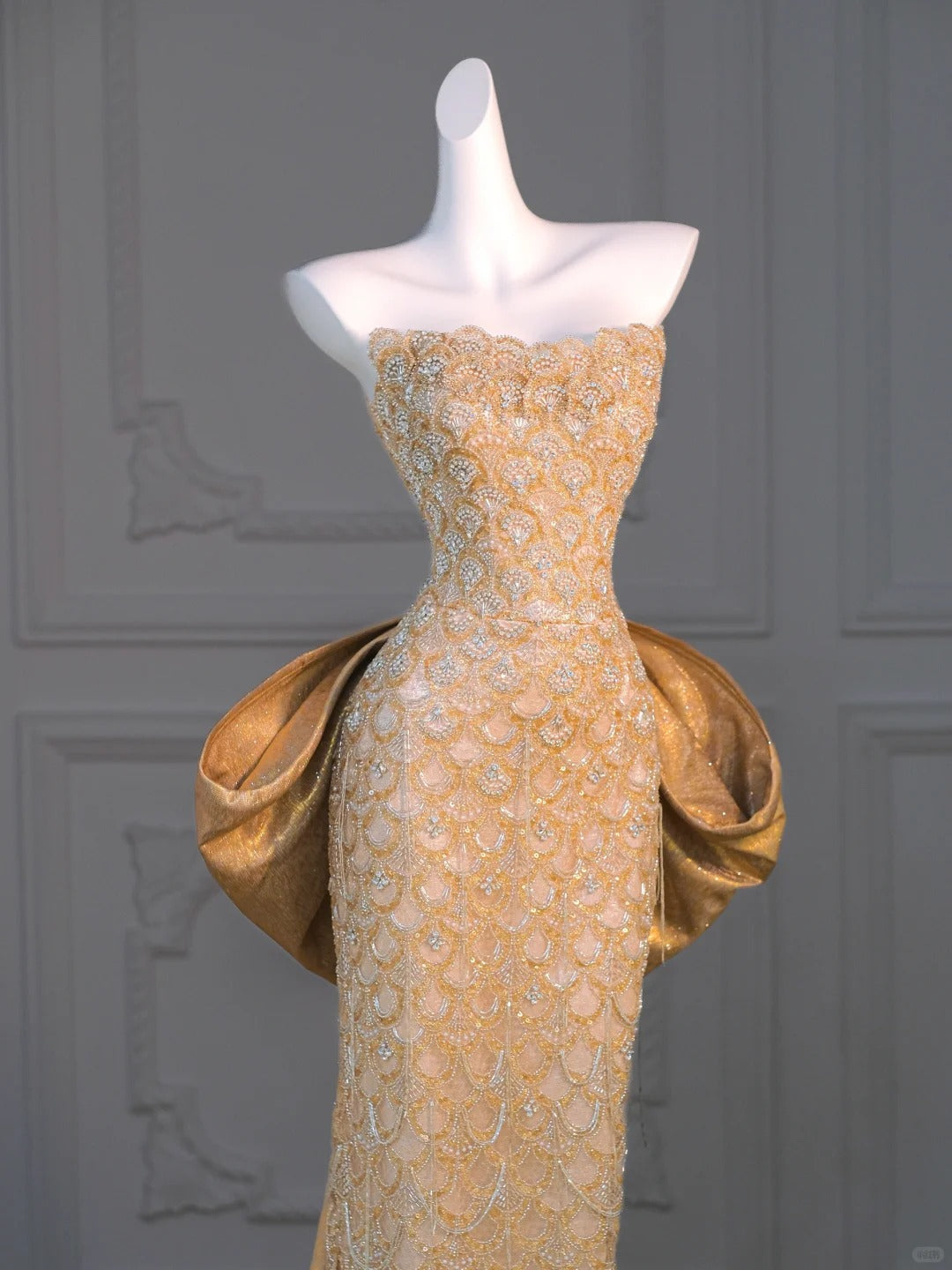 Stylish Strapless Sheath Shimmer Big Bow Detail Maxi Dress Vintage Intricate Rhinestone Beadwork Side Slit Prom Dress AP2197