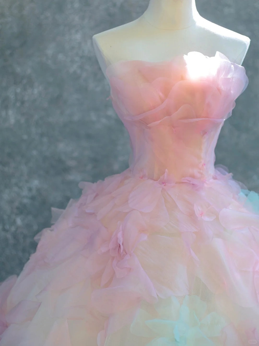 Vibrant Strapless Rainbow-Colored A-Line Beading Maxi Dress Dopamine-Inspired 3D Floral Accent Cascade Tulle Hem Prom Dress AP2201