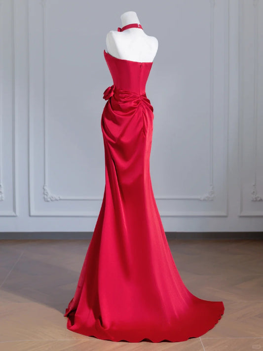 Vintage 3D Handmade Flower Strapless Mermaid Ruched Satin Prom Dress AP2241