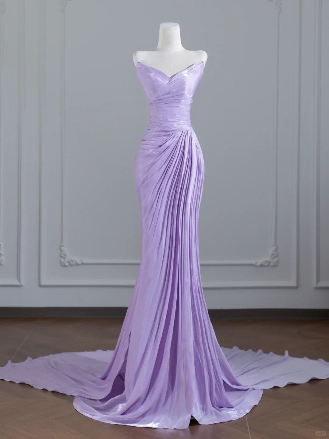 French-Inspired Purple Strapless Shimmering Mermaid With Ribbons Pleat Prom Dress AP2242