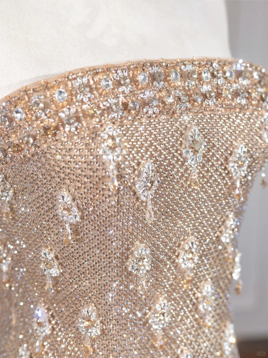 Fashionable Shimmering Crystals Mermaid Hem Strapless Beaded Prom Dress AP2248