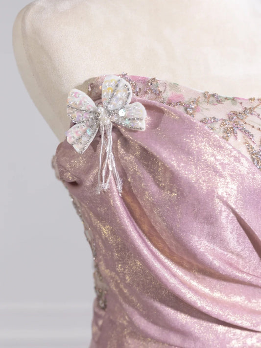 Vogue Shimmering Sequins Mermaid Applique Strapless Beaded Draped Prom Dress AP2251