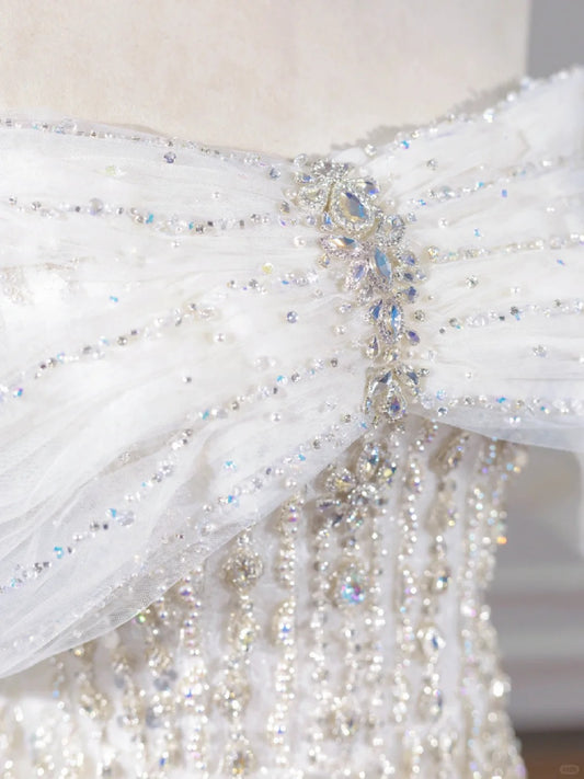 Gorgeous Mesh Off-Shoulder Beading Mermaid Glittering Crystals Prom Dress AP2256