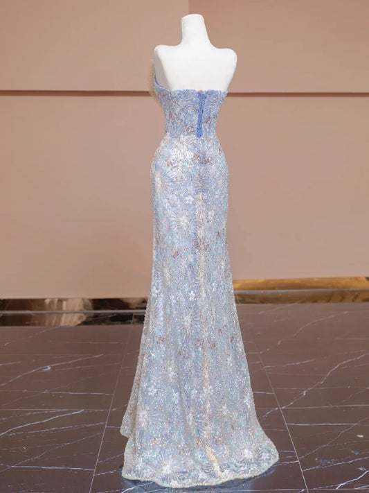 Gorgeous Strapless Evening Gown Sequin Beading Wing Mesh Mermaid Hem Prom Dress AP2275