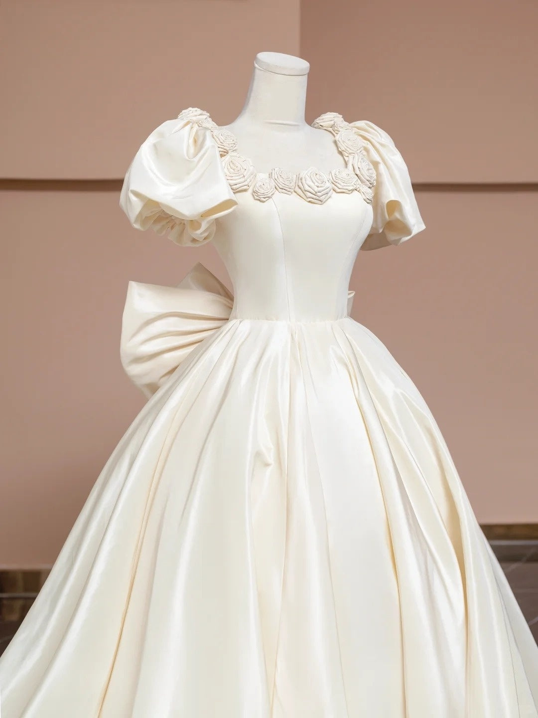 Charming Square Neck Short Puffy Sleeve Ball Gown Floor length A-Line Applique Prom Dress AP2282