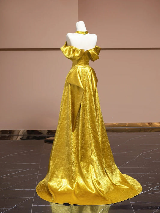 Luxurious A-Line Off-Shoulder Evening Gowns Beading Ruched Prom Dress AP2302