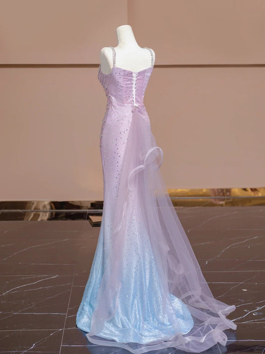 Luxurious Spaghetti Straps Ombre Formal Dresses Tulle Beading Crystals Mermaid Prom Dress AP2312