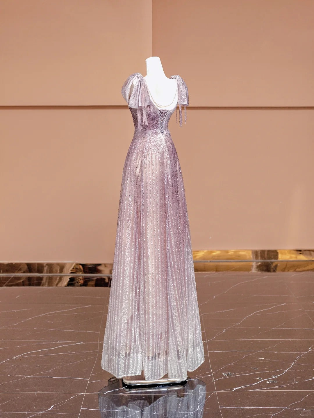 Charming A-Line V-Neck Formal Dresses Short Sleeve Beading Sequins Prom Dress AP2347