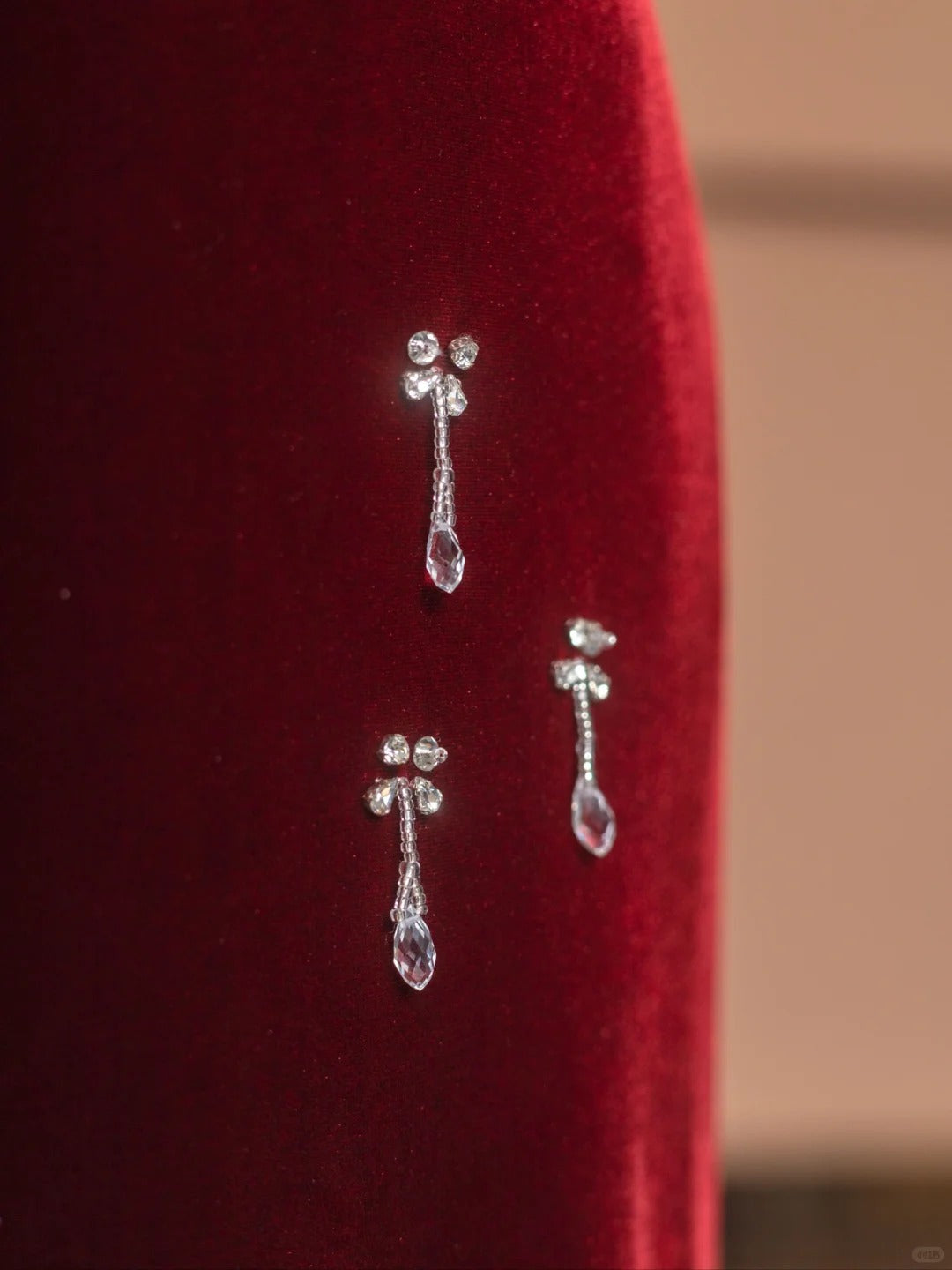 Vintage Square Neck Mermaid Formal Dresses Beading Crystals Red Velvet Prom Dress AP2361