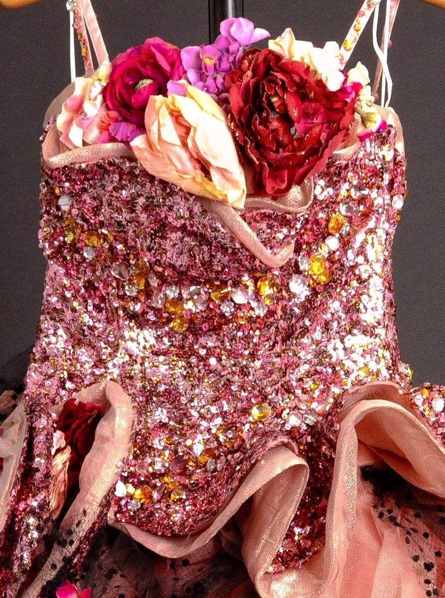 Romantic Spaghetti Strap A-Line Ruffled Tulle Formal Dresses Crystals Sequins Handmade Flowers Prom Dress AP2407