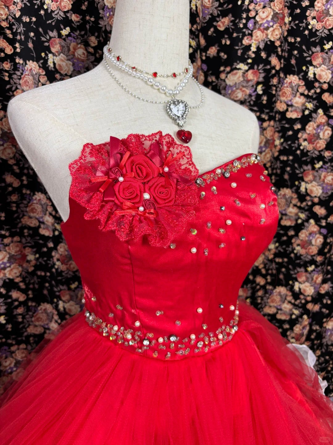 Stunning A-Line Strapless Birthday Party Outfit Beaded Handmade Flowers Ruffled Tulle Homecoming Dress AP2435