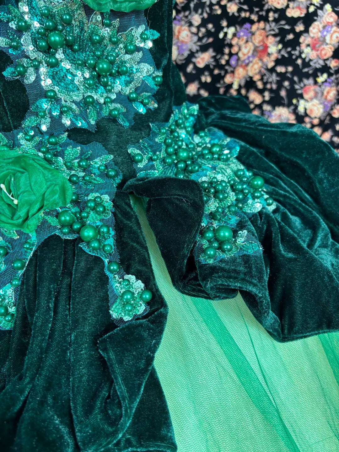 Dreamy Sweetheart Neck A-Line Formal Dresses Beaded Handmade Flowers Prom Dress AP2439