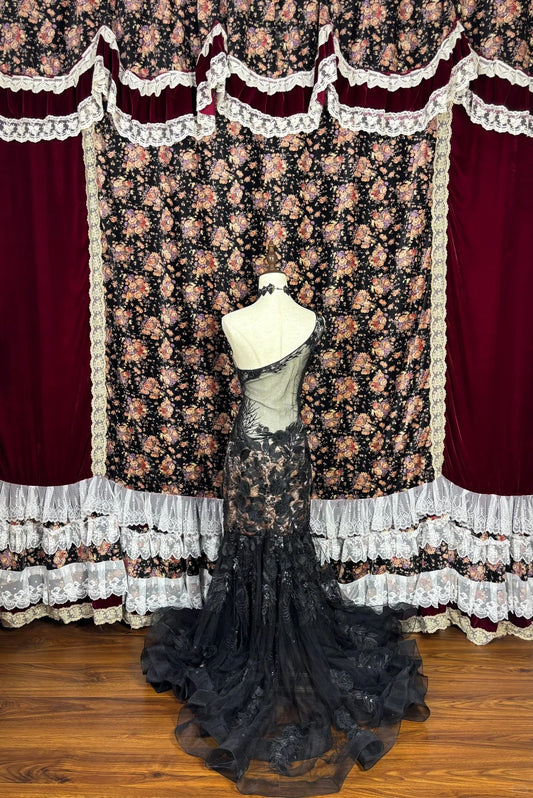 Glam Mermaid One-Shoulder Evening Gowns Sequins Applique Handmade Flowers Beading Prom Dress AP2444