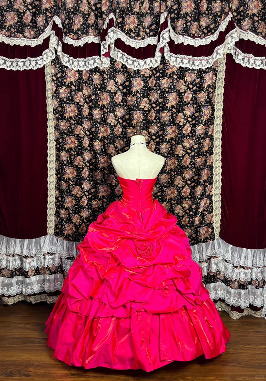 Stunning A-Line Formal Dresses Strapless Handmade Flowers Ruched Long Prom Dress AP2445