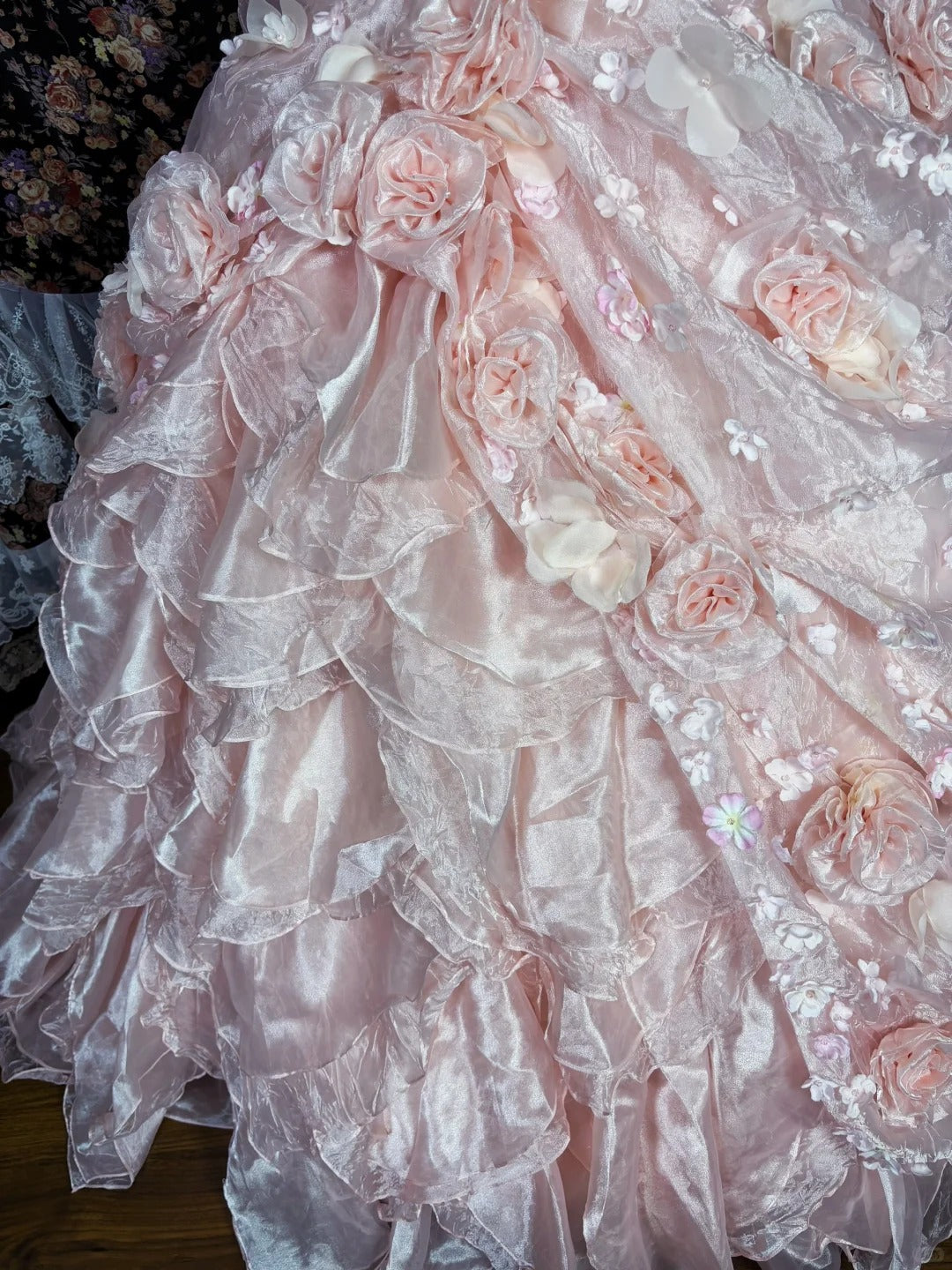 Handmade Flowers A-Line Strapless Formal Dresses Sequins Applique Beaded Pink Prom Dress AP2457