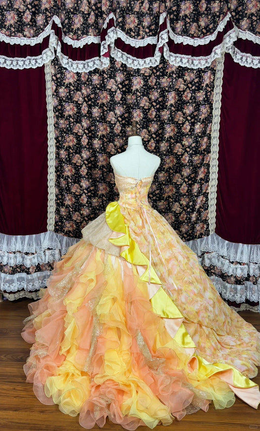 Romantic Strapless A-Line Formal Dresses Sequins Beaded Ruffled Tulle Prom Dress AP2463