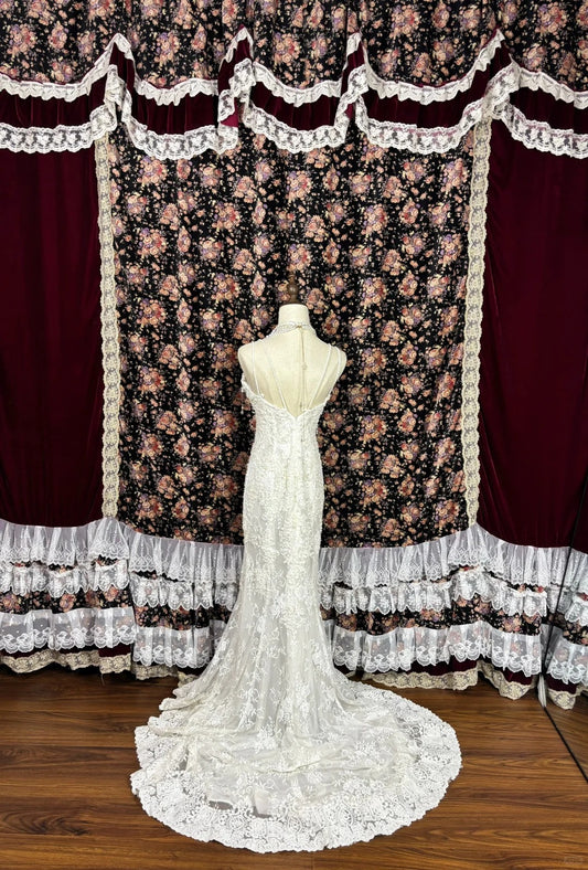 Sweet Spaghetti Strap Mermaid Bridal Gowns Sequins Beading Pearls Appliques Wedding Dress AP2476