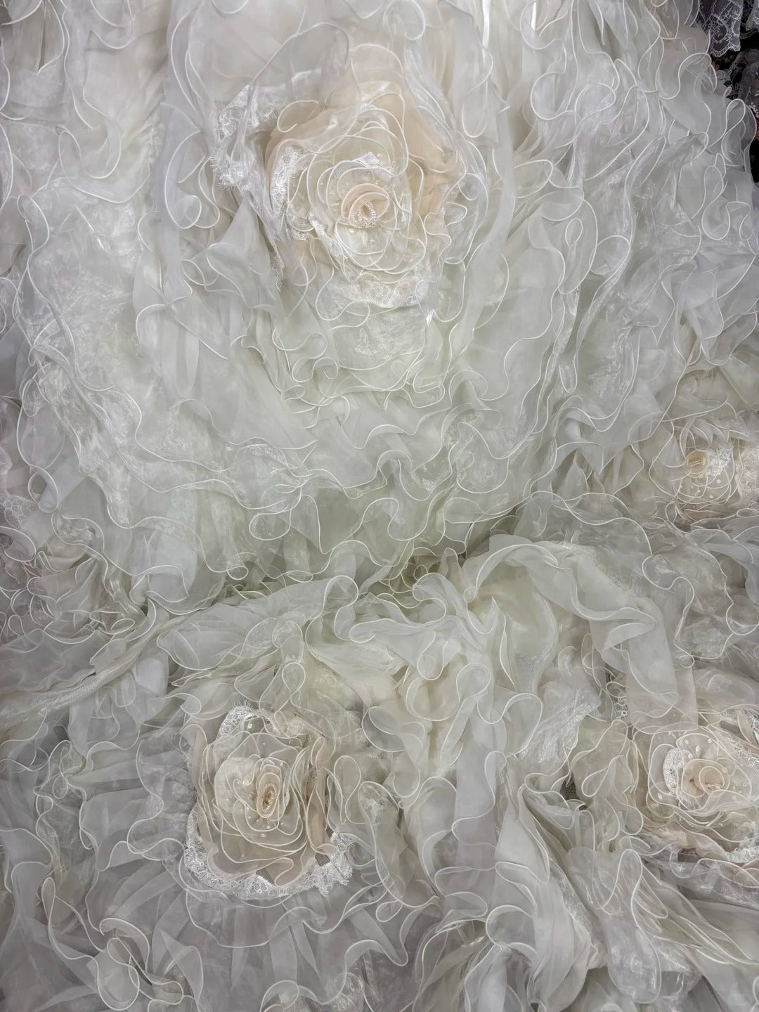 Ethereal Strapless A-Line Bridal Dresses Sequins Beaded Handmade Flowers Ruffled Wedding Dress AP2481