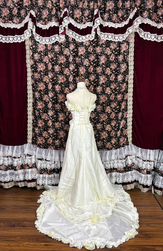 Unique A-Line Strapless Formal Dresses Handmade Flowers Beaded Ruffled Prom Dress AP2482