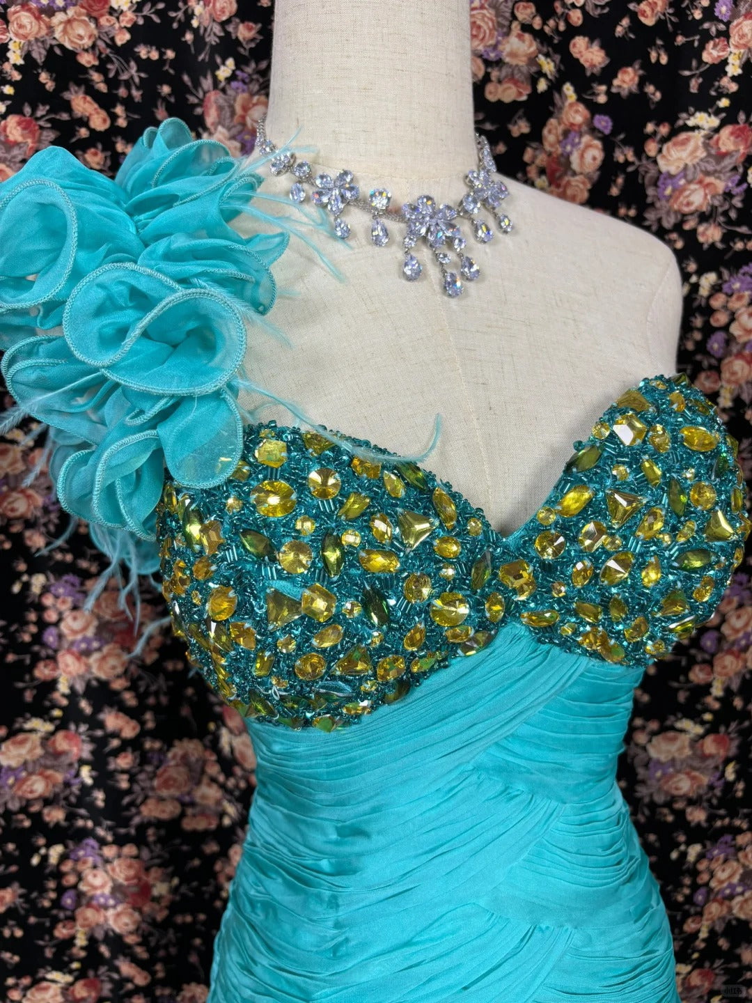 Artistic Mermaid One-Shoulder Pleated Evening Gowns Crystals Sequins Beading Prom Dress AP2487