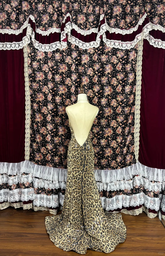 Leopard Sheath Strapless Slit Formal Dresses Bow Sequins Beaded Rhinestone Backless Prom Dress AP2501