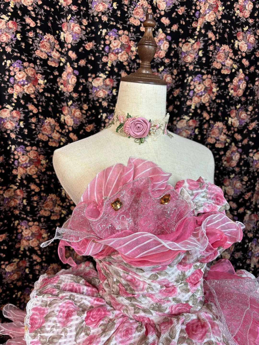 Fabulous A-Line Strapless Tiered Evening Dresses Lace Rhinestone Handmade Flowers Prom Dress AP2559