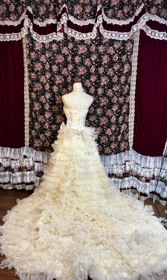 Classical A-Line Strapless Birthday Dresses Bow Beading Pearls Tiered Tulle Homecoming Dress AP2565