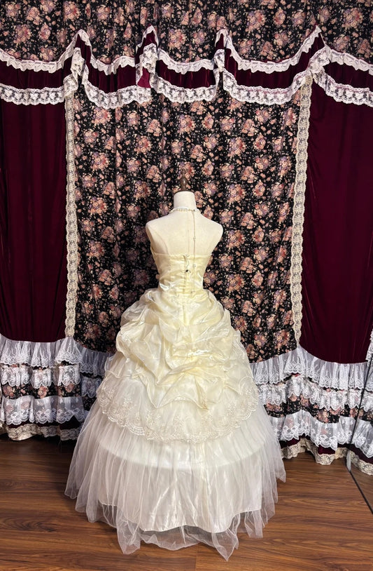 Ornate Strapless A-Line Bridal Gowns Bow Beading Sequins Appliques Wedding Dress AP2622