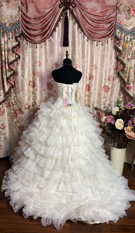 Simple Strapless A-Line Tiered Bridal Gowns Beading Sequins Crystals Wedding Dress AP2650