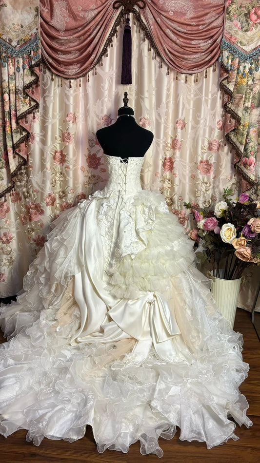 Fabulous A-Line Strapless Bridal Gowns Beading Bow Appliques Wedding Dress AP2653