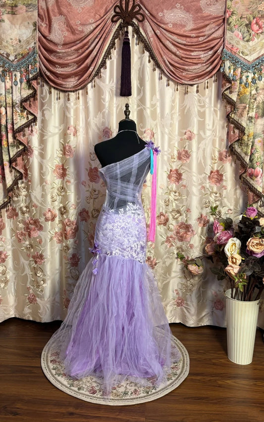 Dopamine Style One-Shoulder Mermaid Evening Gowns Beading Tassel Applique Prom Dress AP2658