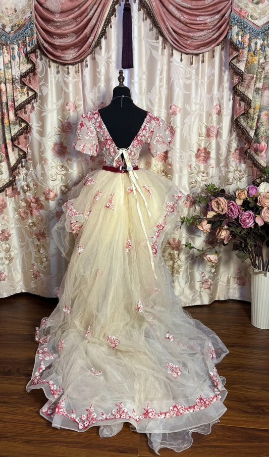 Fashionable Off-Shoulder A-Line Birthday Dresses Short Sleeve Beading Appliques Homecoming Dress AP2683