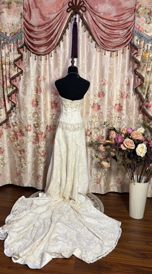 Bling Strapless Sheath Bridal Gowns Sequins Beaded Appliques Wedding Dress AP2693