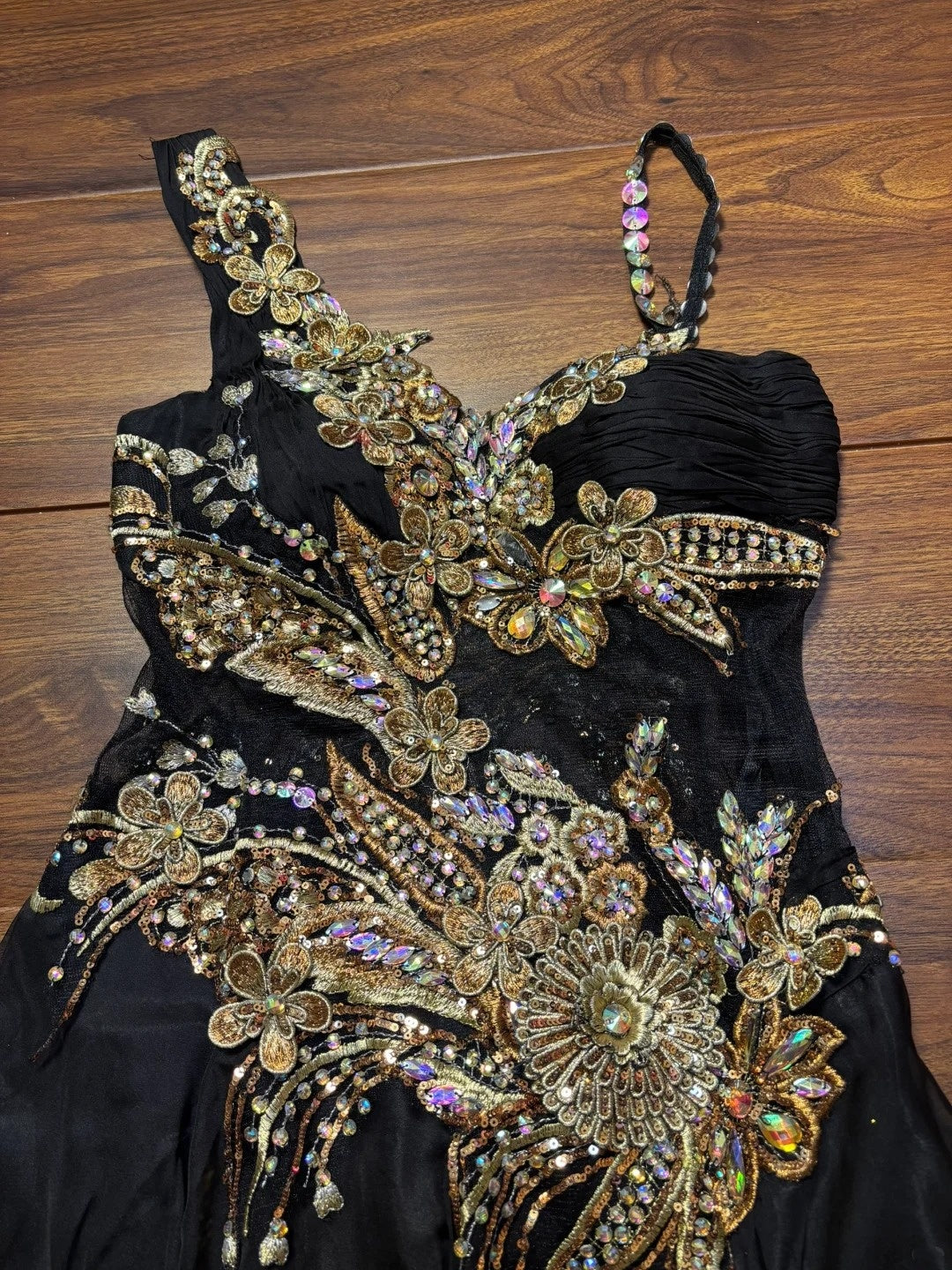 Playful A-Line Spaghetti Strap Prom Dress Appliques Sequins Rhinestone Formal Dresses AP2694