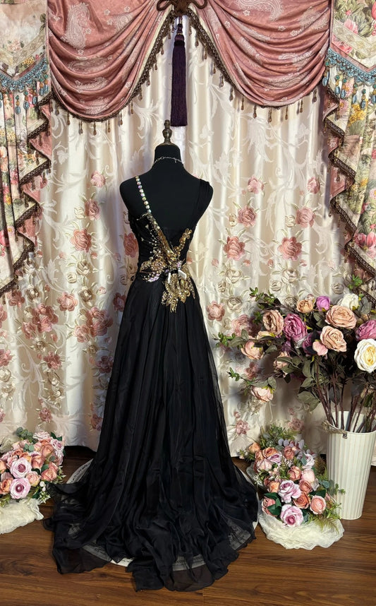 Playful A-Line Spaghetti Strap Prom Dress Appliques Sequins Rhinestone Formal Dresses AP2694