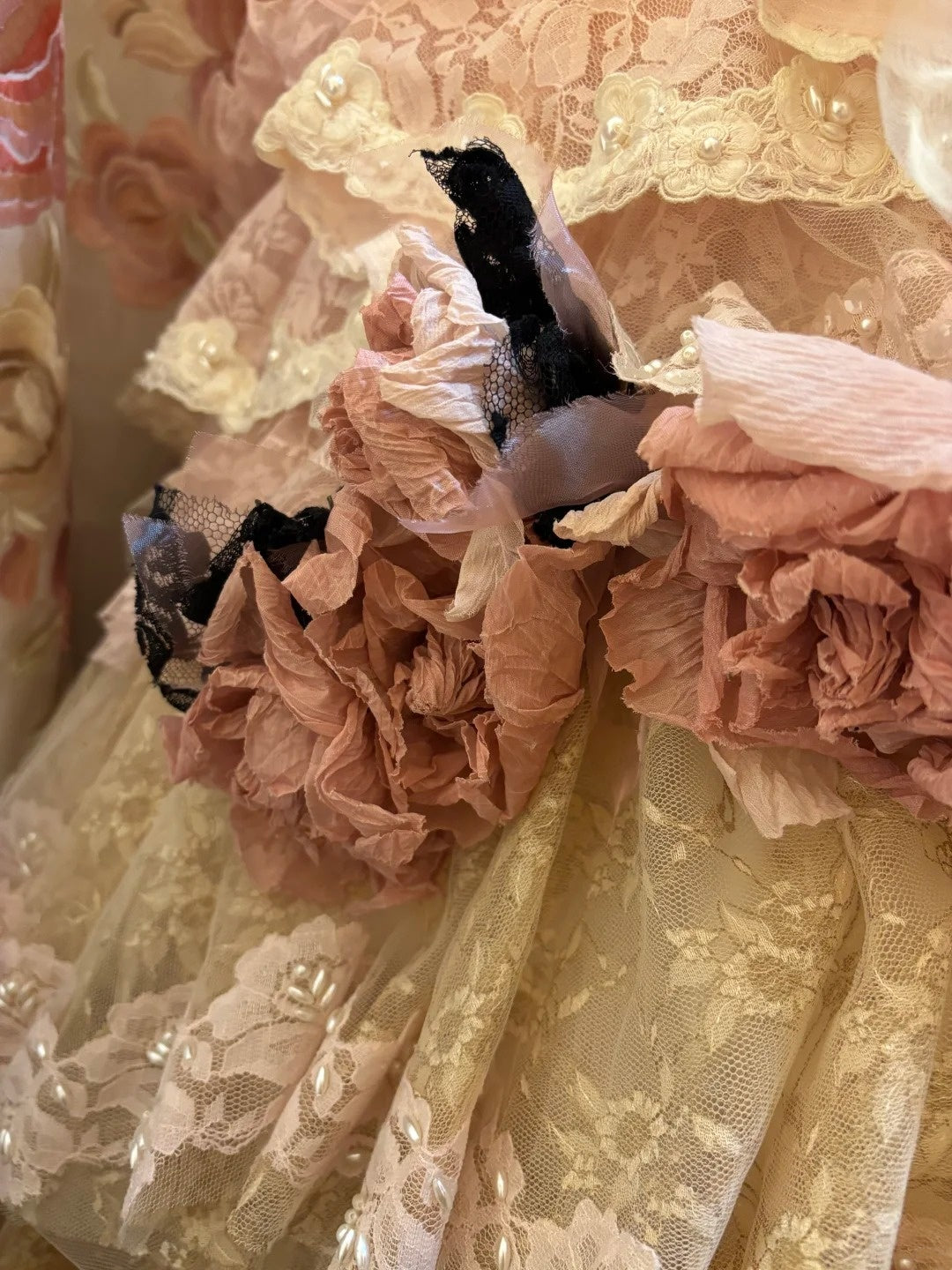 Stylish Strapless A-Line Evening Gowns Beaded Pearls 3D Flowers Tiered Prom Dress AP2695