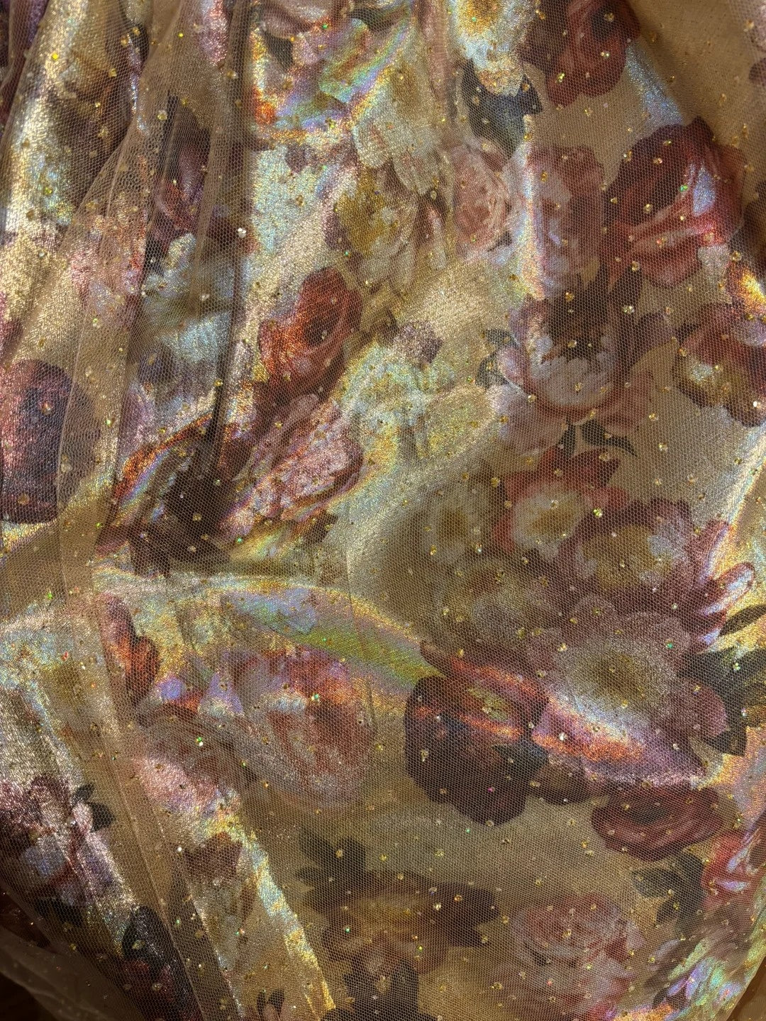 Trendy A-Line Spaghetti Strap Prom Dress Floral Print Sequins Tulle Tiered Formal Dresses AP2699