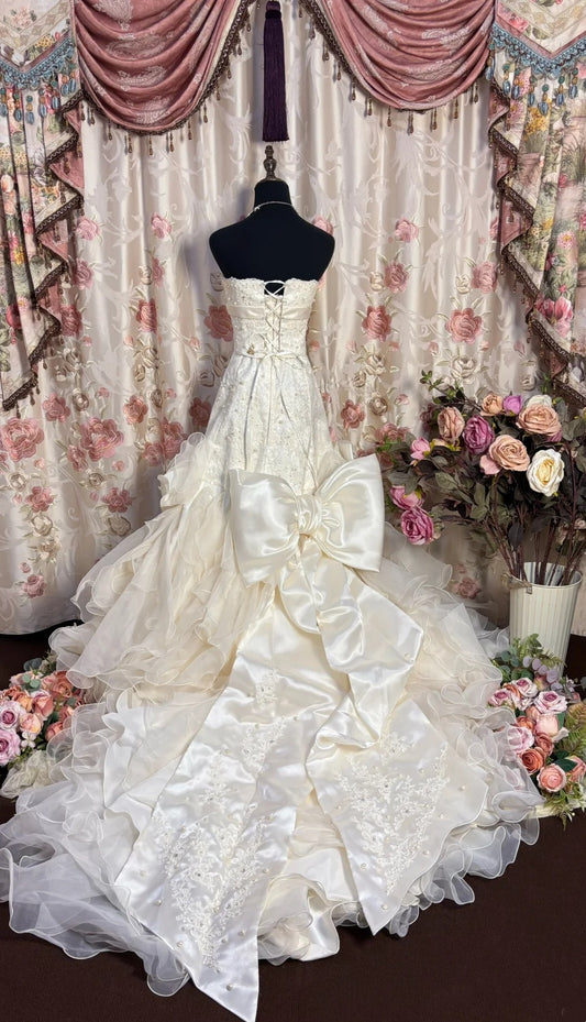 Ornate Mermaid Bridal Gowns Strapless Pearls Beading Sequins Bows Appliques Wedding Dress AP2709