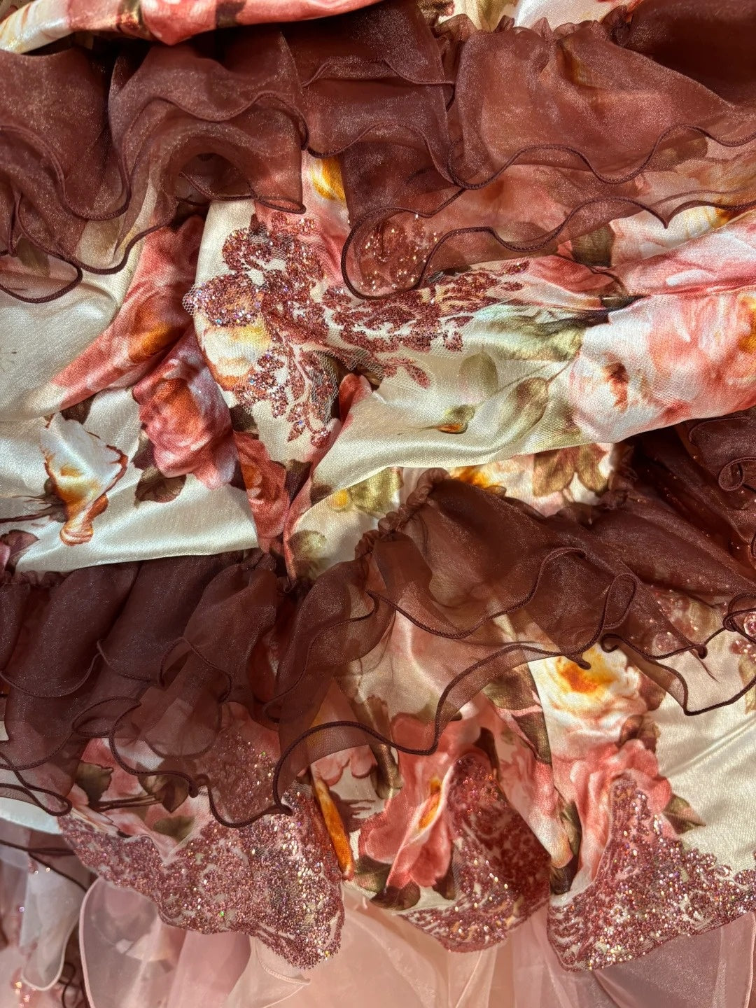 Cute Strapless A-Line Evening Dresses 3D Flowers Sequins Ruffles Tulle Prom Dress AP2719