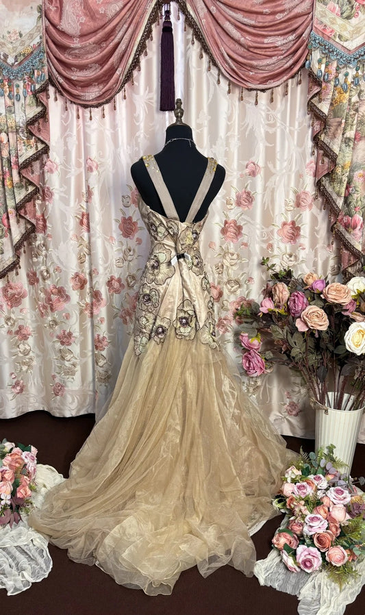 Dreamy Spaghetti Strap Prom Dress Mermaid Appliques Sequins Tulle Formal Dresses AP2722