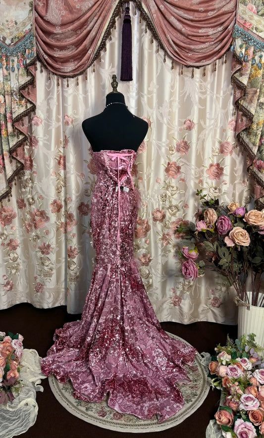 Maximalism Strapless Mermaid Evening Gowns Sequins Beading Appliques Prom Dress AP2725