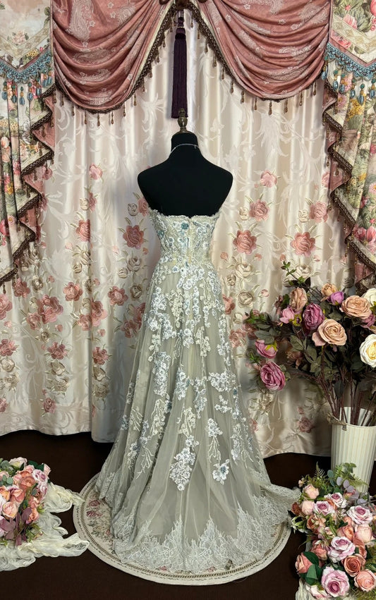 Glam A-Line Strapless Engagement Gowns Beading Appliques Sequins Wedding Dress AP2729