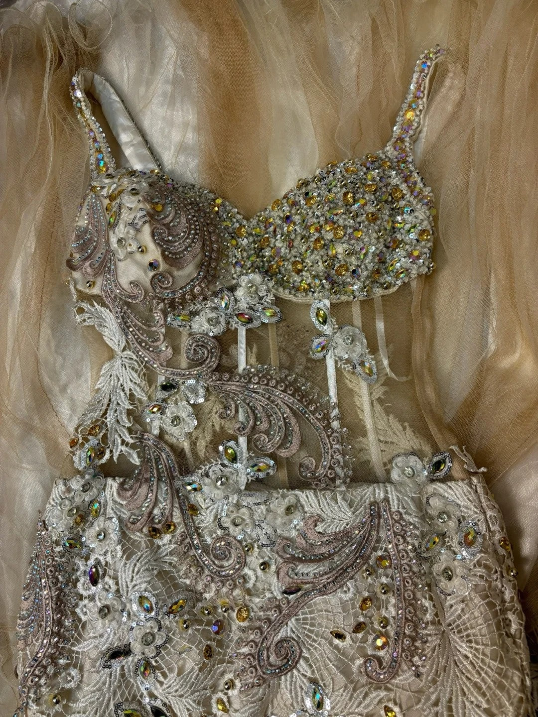 Sparkly Mermaid Spaghetti Strap Prom Dress Crystals Sequins Beading Tulle Formal Dresses AP2742