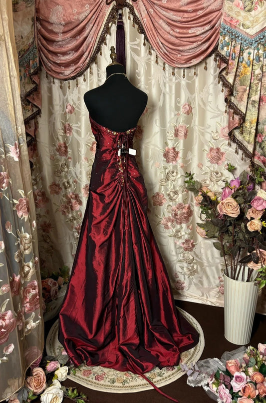 Bling Strapless Mermaid Red Evening Gowns Sequins Rhinestones Pleated Prom Dress AP2747