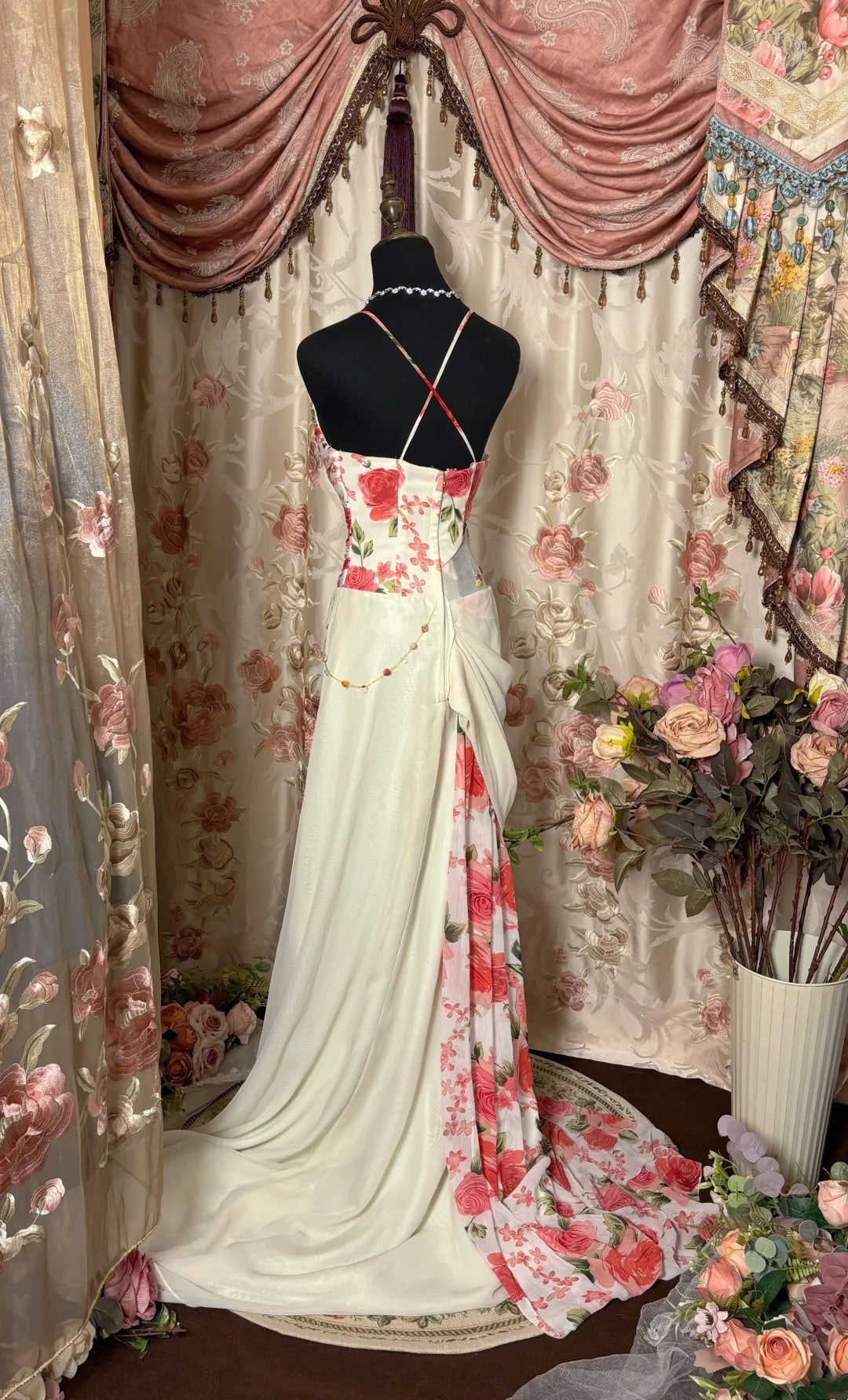 Glittering V-Neck Sheath Evening Gowns Beading Floral Print Sequins Prom Dress AP2756